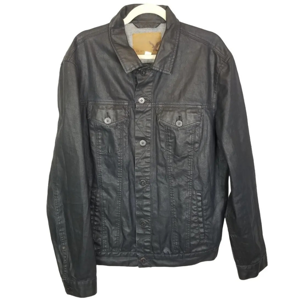 Men's Rare Coated Denim Black Jacket American Eagle XL